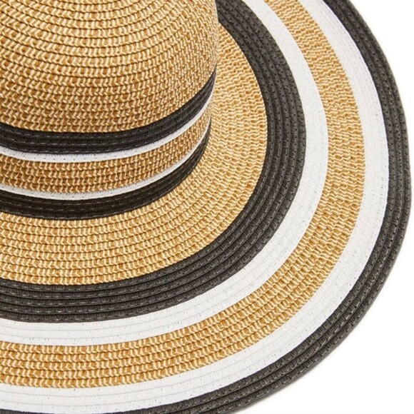 LC Wakiki Woven Straw Hat, Natural White Black Hold Metallic Stripes, Wide Brim - Picture 2 of 6